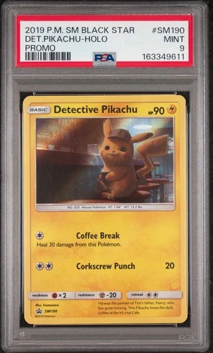 2019 POKEMON SM BLACK STAR PROMO #SM190 DETECTIVE PIKACHU-HOLO PSA 9