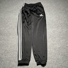 Vintage Adidas Pants Boys Large Black 3-Stripe Joggers Ankle Zip Running Y2K