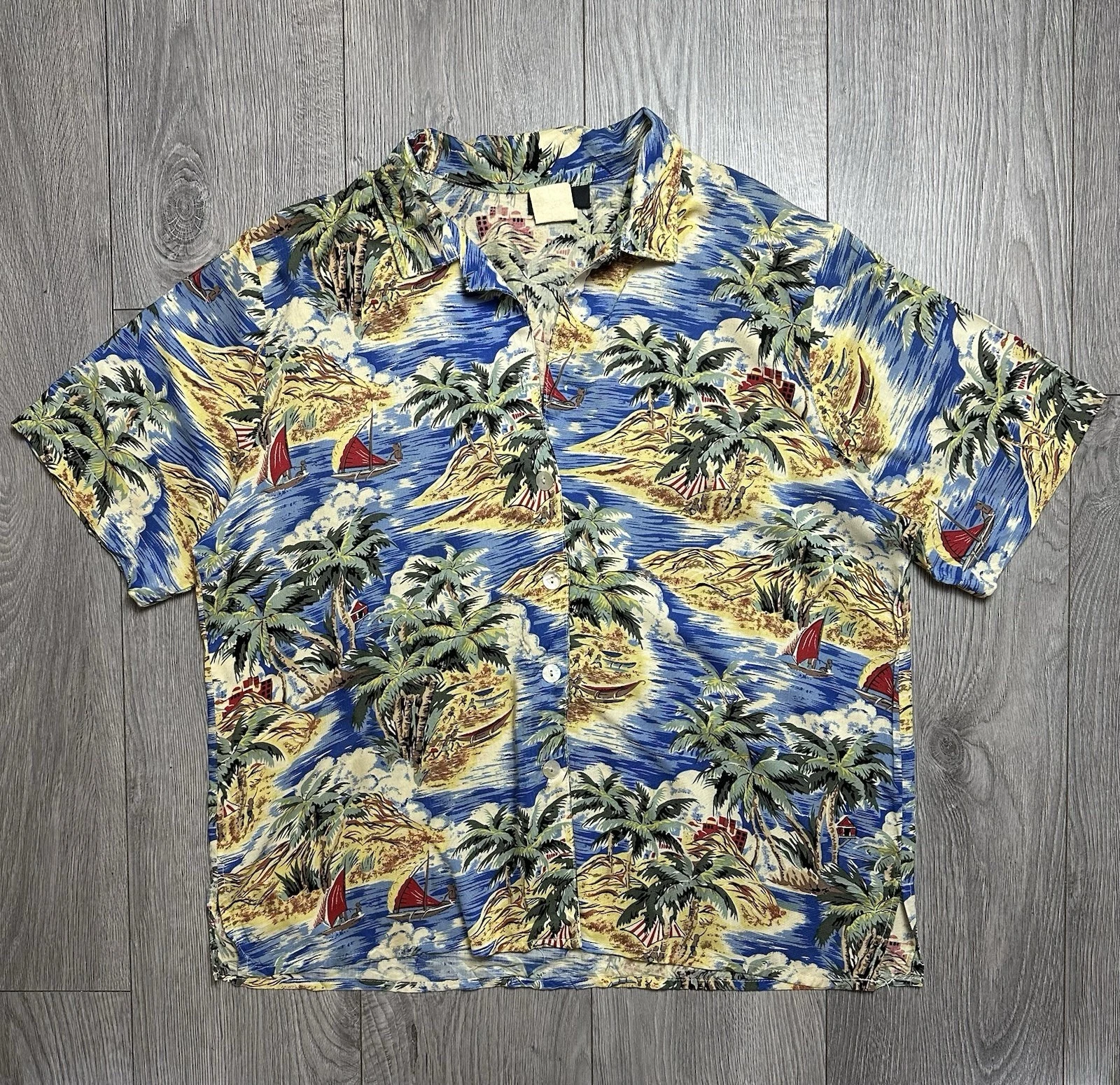 Vintage Topcity Hawaiian Aloha Shirt Men L Tropical Island Rayon Camp Collar