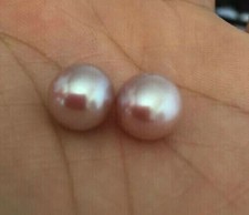 Beautiful A Pair 8-9mm AAA south Sea Round Lavender Half Drilled Loose Pearl