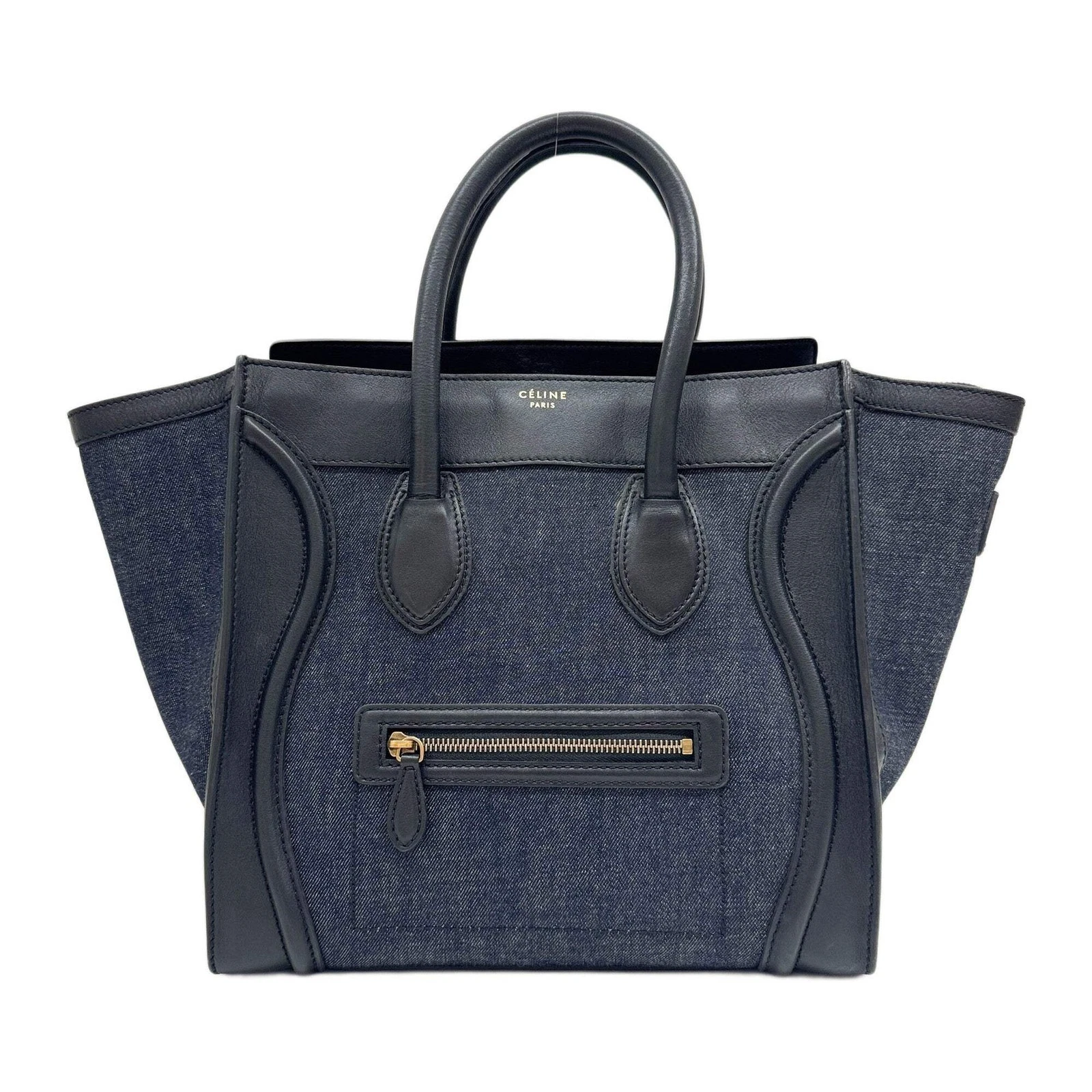 Celine — CELINE Luggage Phantom Black Trim Navy Blue Denim Hand Bag