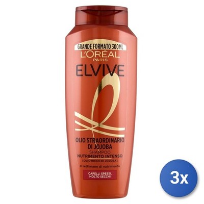 3x L'Oreal Elvive Shampoo 300 Ml Olio Jojoba