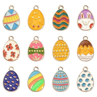 60pcs Easter Egg Shape Alloy Enamel Charms Painting Pendants for DIY Jewelry