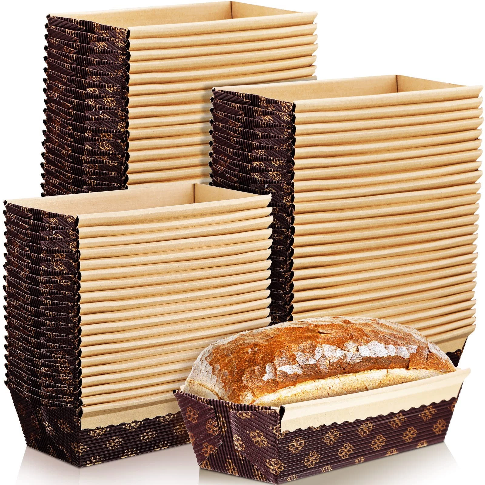 50 Pcs Mini Kraft Paper Loaf Pan Disposable Baking Cake Bread Mold Microwave ...
