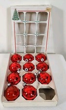 Vintage Essex Franke 11 Glass Red Christmas Ball Ornaments+Box 2.25" MADE IN USA