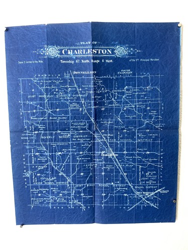 18x15 Blue Plat Map Genealogy Land Owner Art Artistic Charleston Township IOWA - Picture 2 of 9
