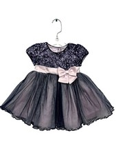 Bonnie Baby 12M Navy  Pink Lace Tulle Dress With Bow 6250