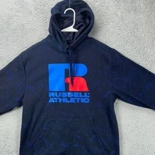 Russell Athletic Hoodie Mens Medium Blue Graphic Sweatshirt Sweater Pullover NEW