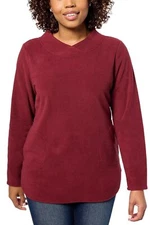 Denim & Co. Fleece Crossover Neck Long Slv Tunic w/ Dolphin Hem Cherry