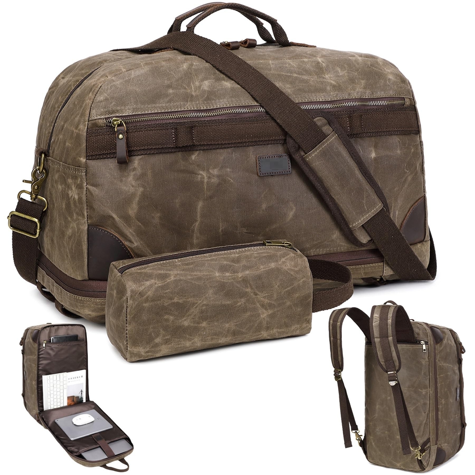 Duffel Bag for Travel: Convertible Weekender Overnight Bag Vintage Waxed Canv...