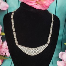 Clear Rhinestone Silver Tone Fashion Statement Chocker Necklace