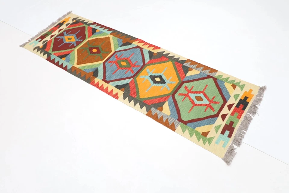 7 ft Hallway Tribal Runner Sumak Kilim Afghan Hand Knotted Wool Kilim - Image 2 of 4