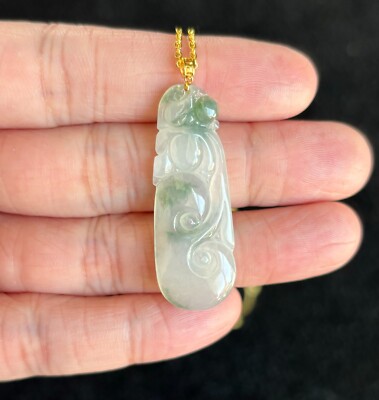 Highly Icy Floating Green Ruyi 如意 Jadeite Jade Pendant 18K Gold Buckle