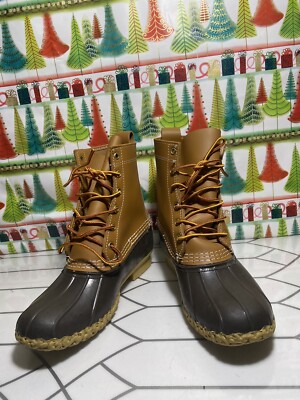 LL Bean Boot Women's Size USA Maine Brown Leather Rubber Duck