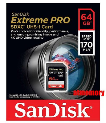 Sandisk Extreme Pro 64GB 64G SD SDXC Memory Card 170MB/s UHS-I Class10 V30 U3 4K