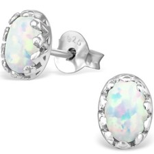 925 Sterling Silver Opal stud earrings quality jewellery UK october birthstone