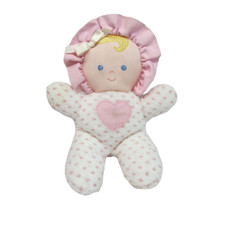 6" VINTAGE EDEN BABY GIRL DOLL PINK HEART POLKA DOT RATTLE STUFFED ANIMAL PLUSH