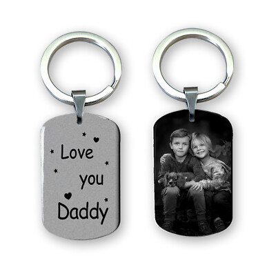 Personalised Engraved Photo Keyring Daddy Daughter Son