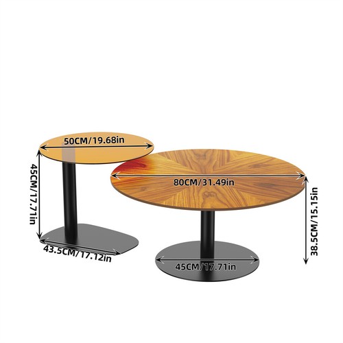 2x Modern Coffee Table Set Round Nesting Table Beech Wood/Sintered Stone + Glass - Picture 16 of 24