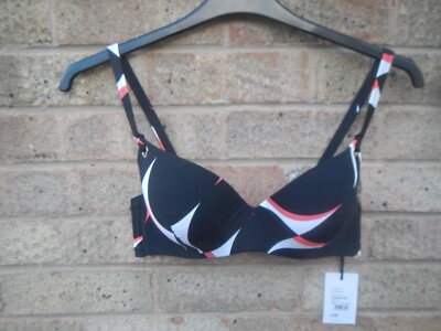 JASPER CONRAN DEBENHAMS BLK/RED/WHITE BIKINI TOP 34D NWT