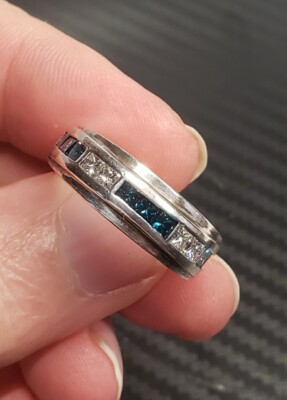 Custom Made Mens Wedding Band With Blue And Clear Diamonds