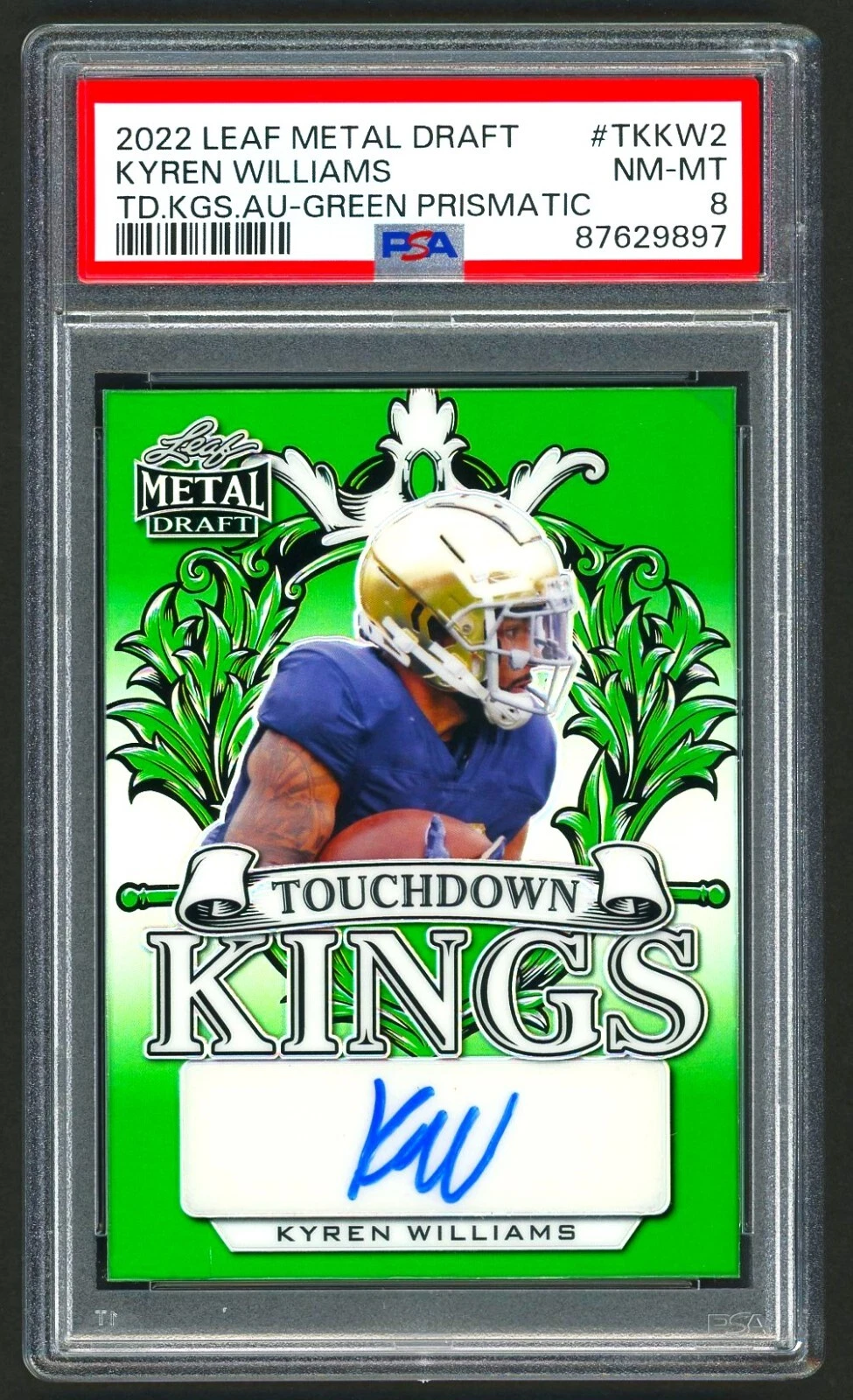 Kyren Williams Leaf Metal Draft Touchdown Kings Autographs #TKKW2 Green Prismatic