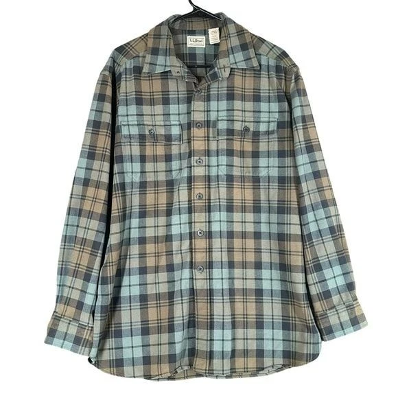 L.L. Bean Men’s L Large Plaid Flannel Button Shirt Camp Outdoors Classic VTG