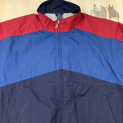 LANDS END - Vtg 90s Red Blue Color Block Lined Jacket Windbreaker