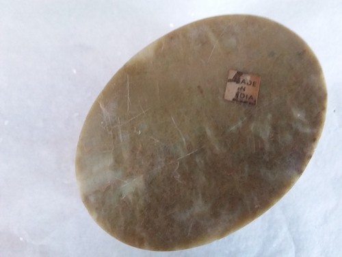Polished Stone Oval Trinket Box with Inlay Flower & Stem Mother of Pearl Inlay + - Picture 2 of 8
