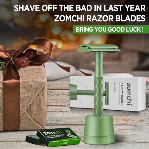 Double Edge Close Comb Safety Razor with Stand, 10 Blades – Fern Green - Picture 5 of 5