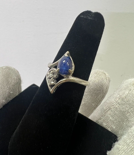 Anello Vintage Cabochon Stella Zaffiro e Diamanti Oro 14KWG - Foto 5 di 8