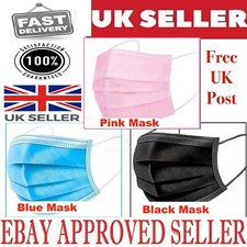 Face Mask x 50 Protective Covering Mouth Masks Pink Black Blue Fast Free Post UK
