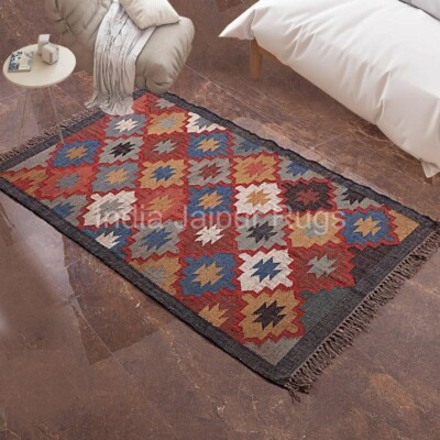 Wool Jute Vintage Kilim Rug Moroccan navajo runner tribal southwestern kilim rug