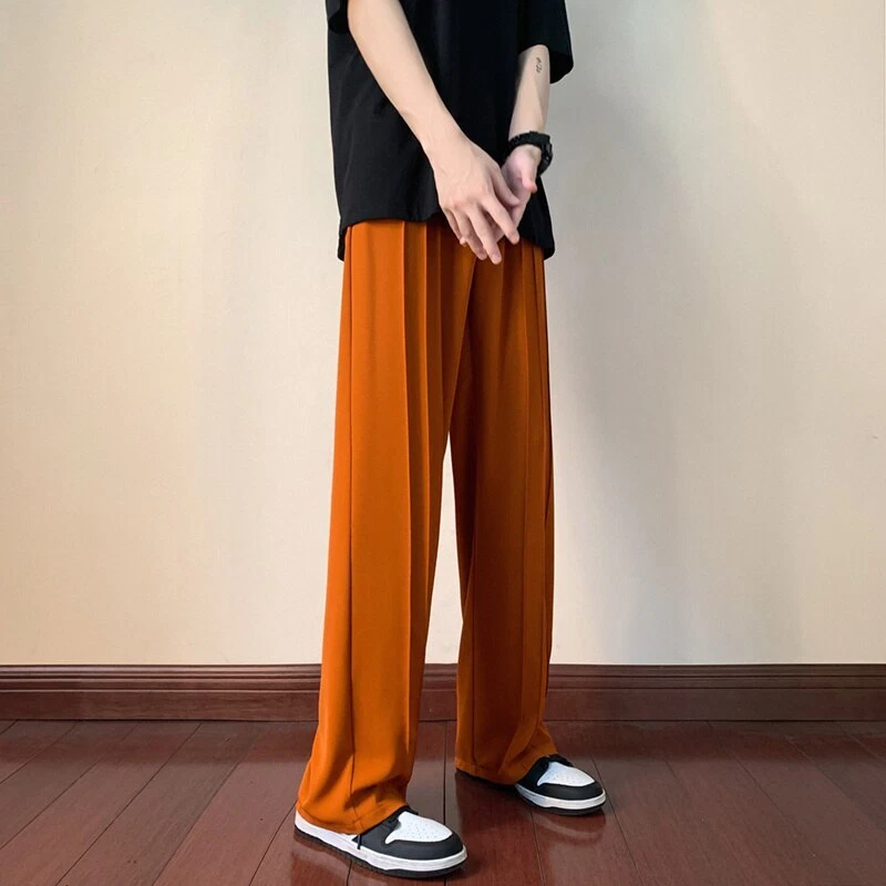 Summer Fine Pleated Long Pants Men s Wide Leg Long Pants Ice Silk Long Pants