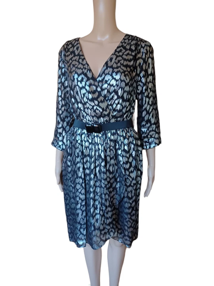 Vestido Trina Turk para mujer manga larga imitación envoltura seda hasta la rodilla funda talla 8 Foto 2 de 4