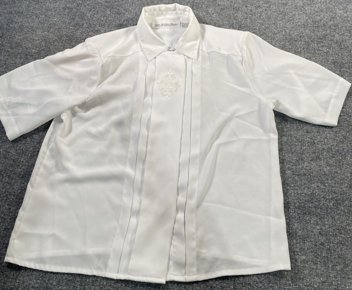 SAINT LAURENT Top donna Yves St Clair 10 petite tinta unita vintage bottoni nascosti pieghe ricamate