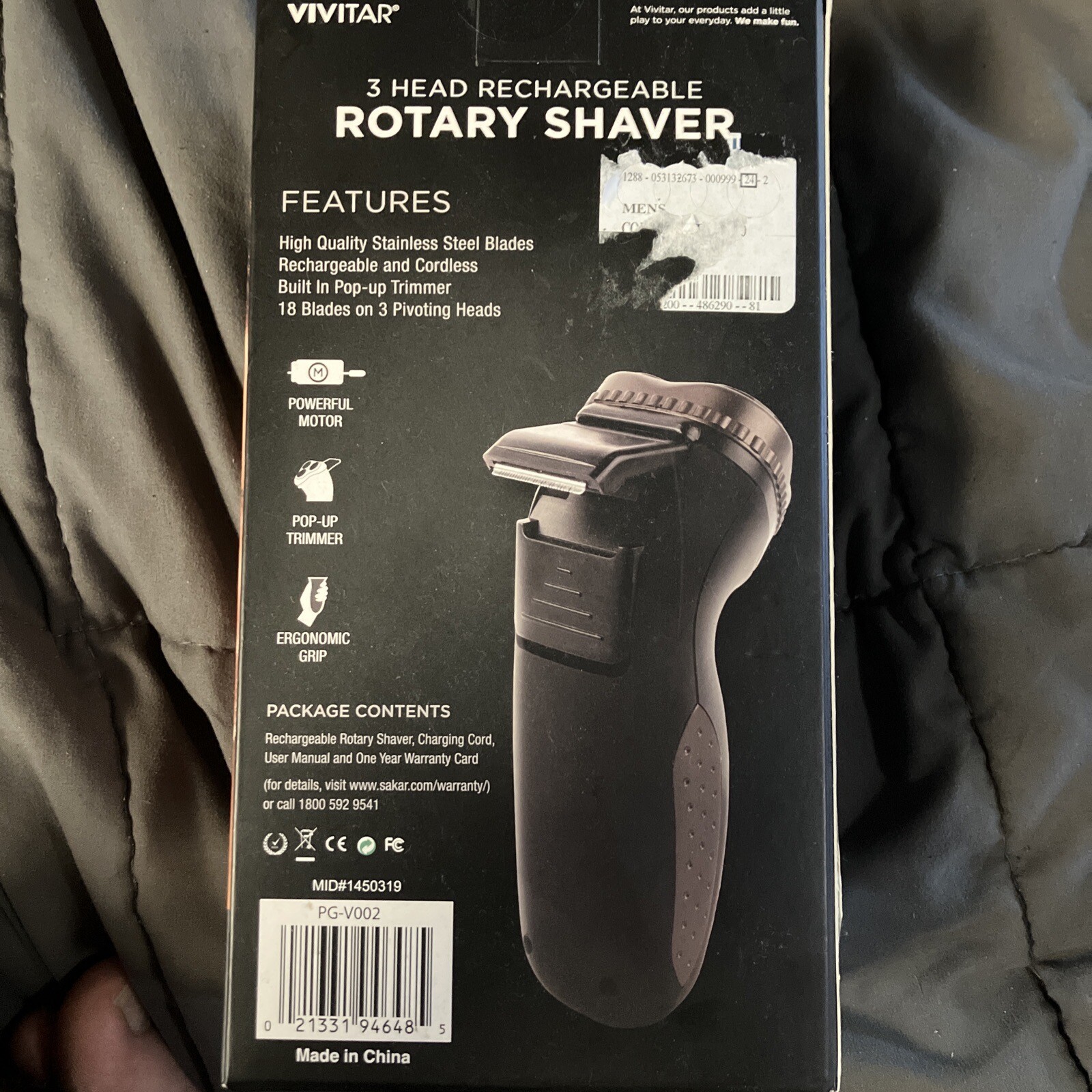 Vivitar 3 Head Rotary Shaver PGV002 Stay Smooth Cordless Rechargeable