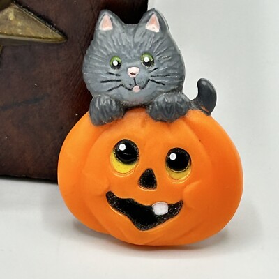 Vintage Russ Halloween Brooch Pin Orange Pumpkin Black Cat Jack O ...
