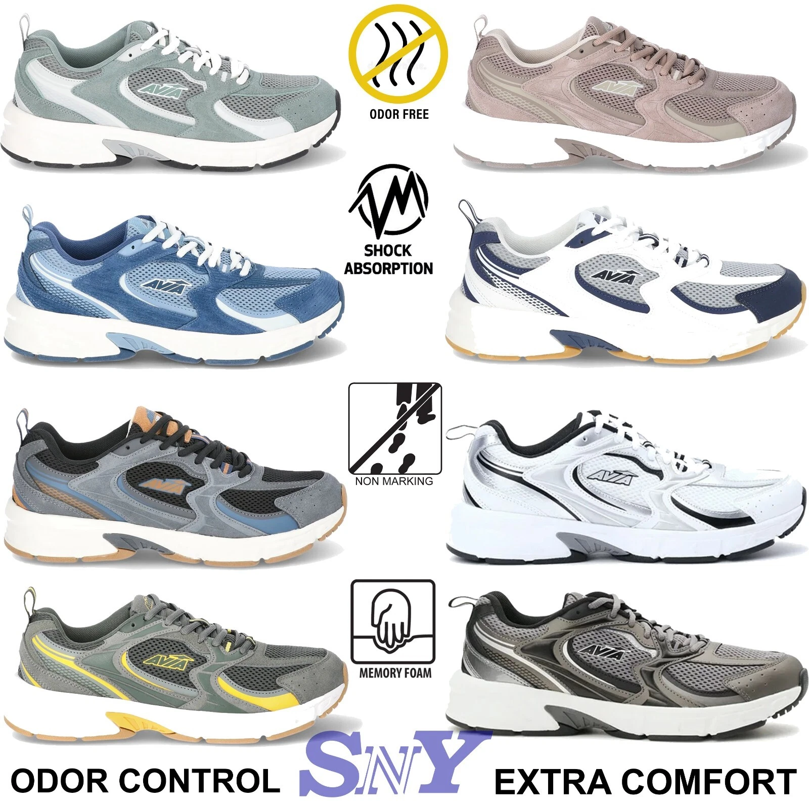 Avia 5000 Men's Performance Walking Shoes Leather Mesh Sneakers M Wide W Width