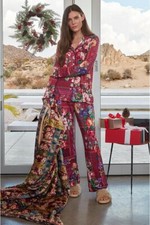 Johnny Was Bethia Long Cotton Floral PJ Set Sleepwear Home Lounge Flower Red NEW