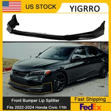 4PC Yofer V3 Gloss Black Front Bumper Lip Splitter Kit For 2022-2024 Honda Civic