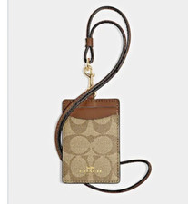 Coach F63274 Canvas ID Holder - Khaki Saddle NEW WITH TAG