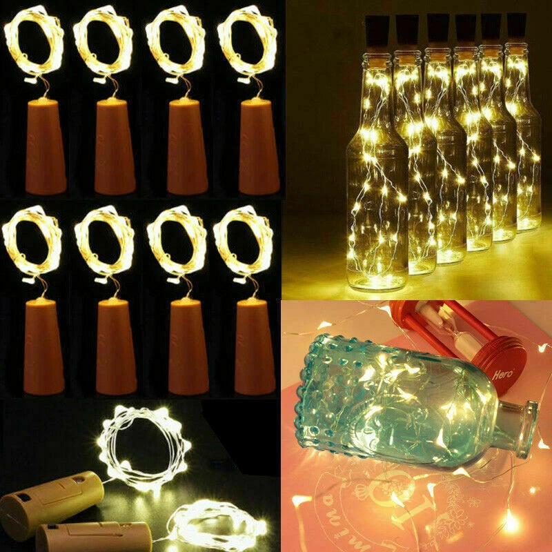 10x Botella de Vino 2M Cadena de Hadas Luces 20 LED Batería Corcho para Fiesta Boda Foto 3 de 4