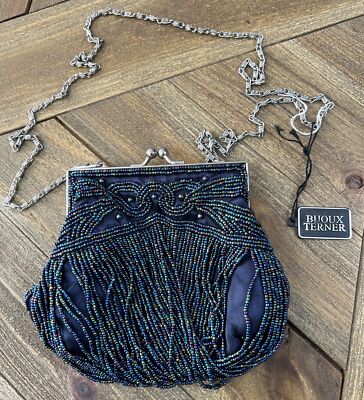 Beaded Clutch Purse Bijoux Terner Navy Beautiful