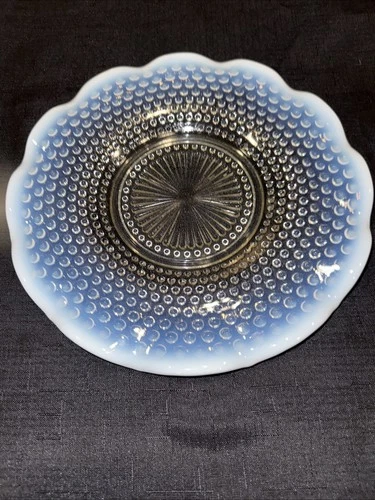 Vintage 1940’s Round Ruffled White Opalescent Moonstone 10 7/8” Platter EUC