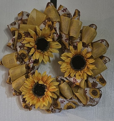 Sunflower Burlap Floral Wreath with Ribbon Decor