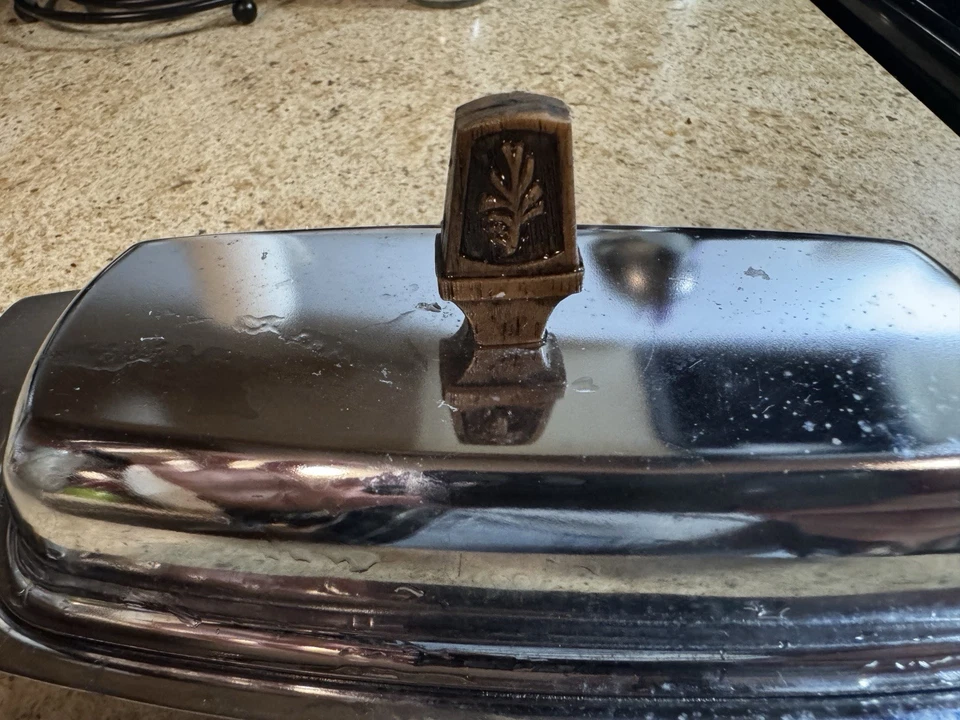 Plato de mantequilla Kromex vintage con mango de madera hecho en EE. UU. MCM Foto 4 de 4