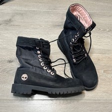 Timberland A1UKD Boys 4.5 Black Pink Ripstop Nylon 6 Inch Waterproof Boots
