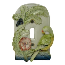 Takahashi Porcelain Single Switch Plate Tropical Parrot Bird 3D Vintage Kitsch