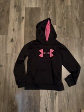 Under Armour Youth Size M Black/Pink Hoodie Sweatshirt Pockets Drawstring